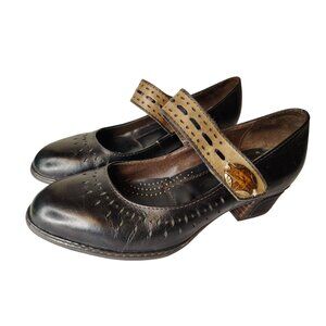 L'artiste Spring Step Black Mary Jane Shoes, Leather Size 37, Hook & Loop 6.5, 7